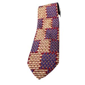 Vintage Geoffrey Beene Mens Silk Tie Bean Marquise Pattern Red Navy Gold Italy